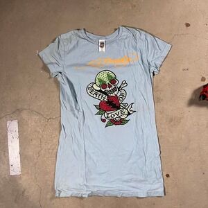 Vintage Y2K Ed Hardy death of love bedazzled graphic tshirt Women's size Large